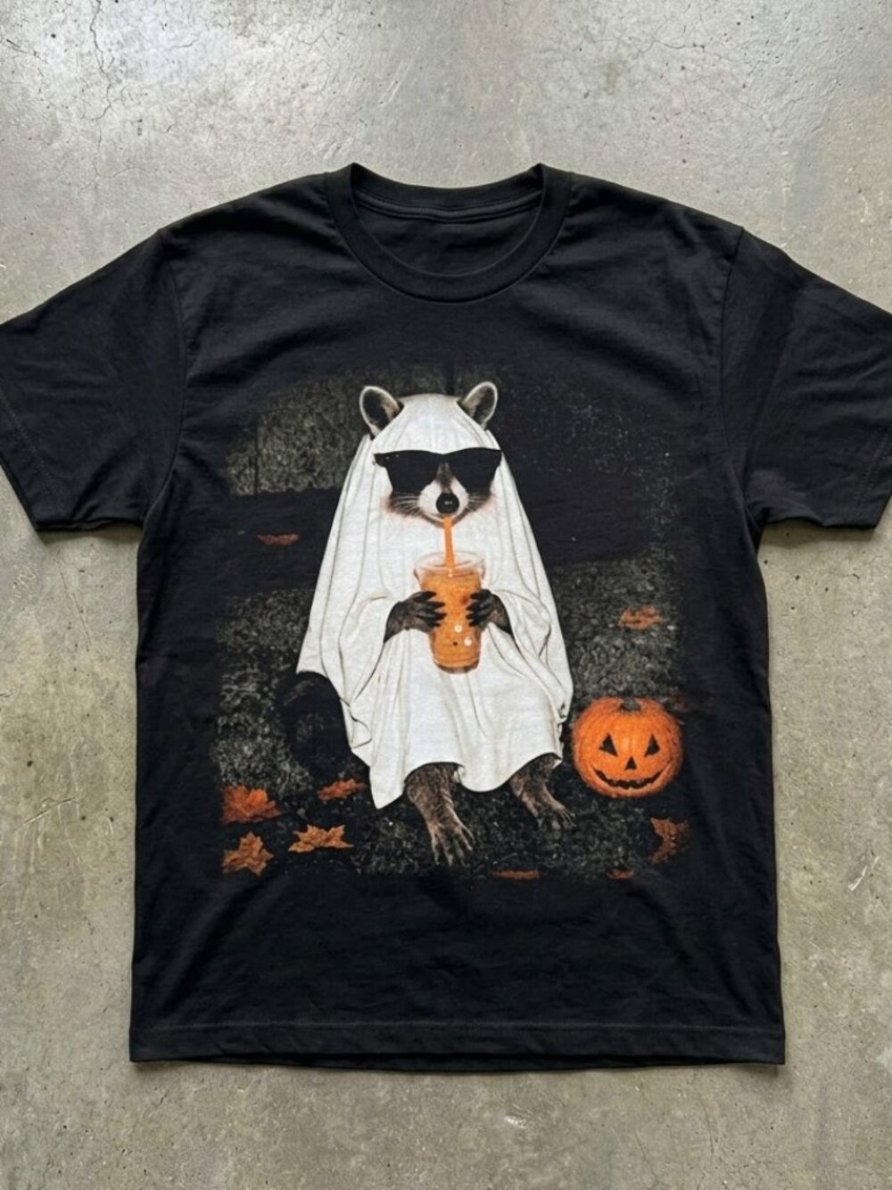 Ghost Raccoon Coffee Shirt, Funny Halloween Iced Coffee T-Shirt